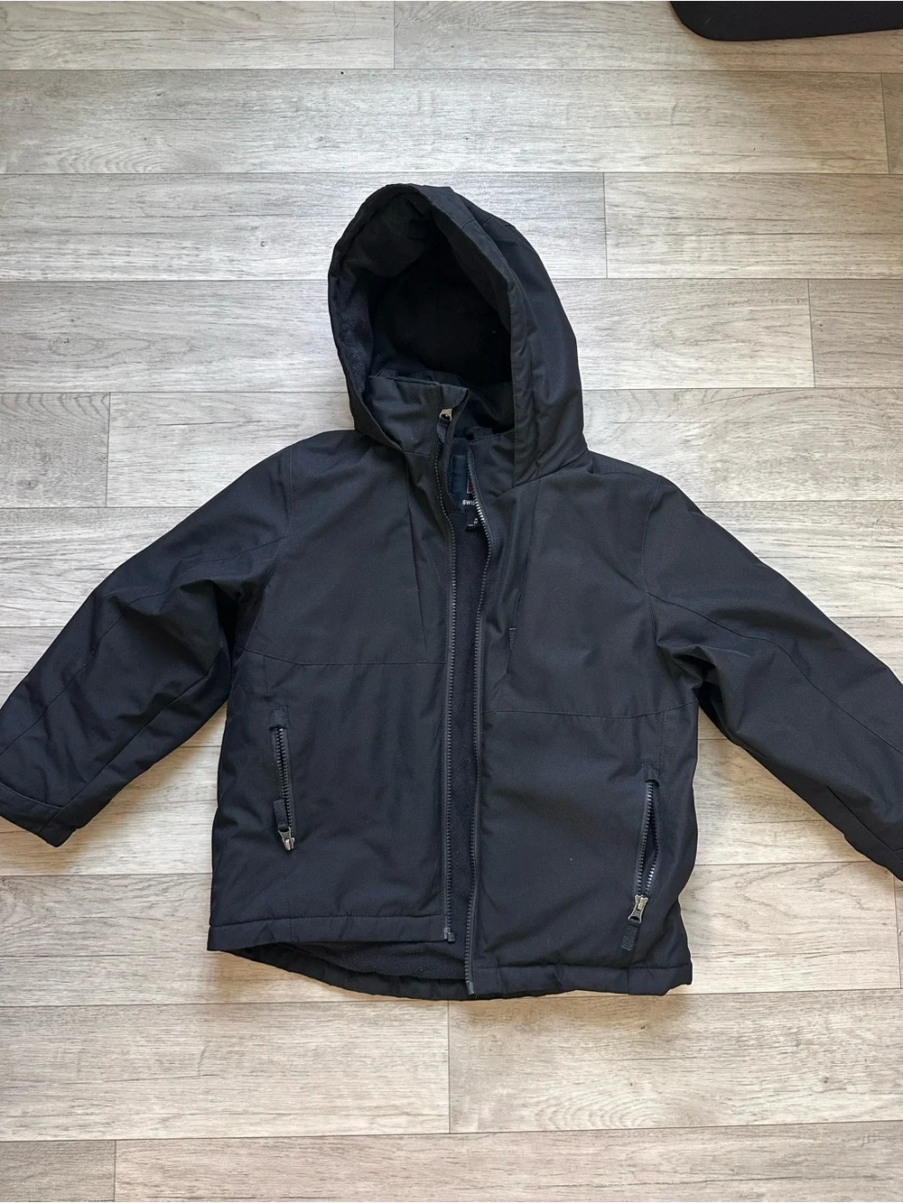 Swiss Tech Kids Black Hooded Puffer Jacket